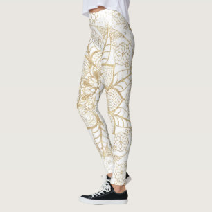 Leggings Style Boho Blanc Or Mandala Floral