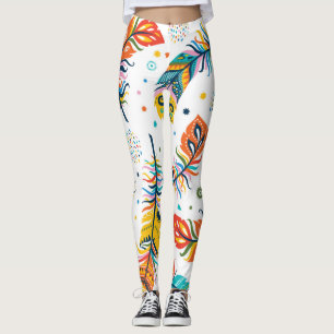 Leggings Style Boho, motif en plumes sans soudure.