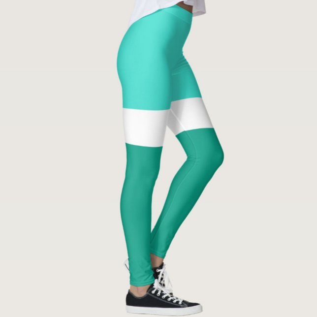 Leggings Style de bloc de couleur Turquoise blanc turquoise (Créateur téléchargé)
