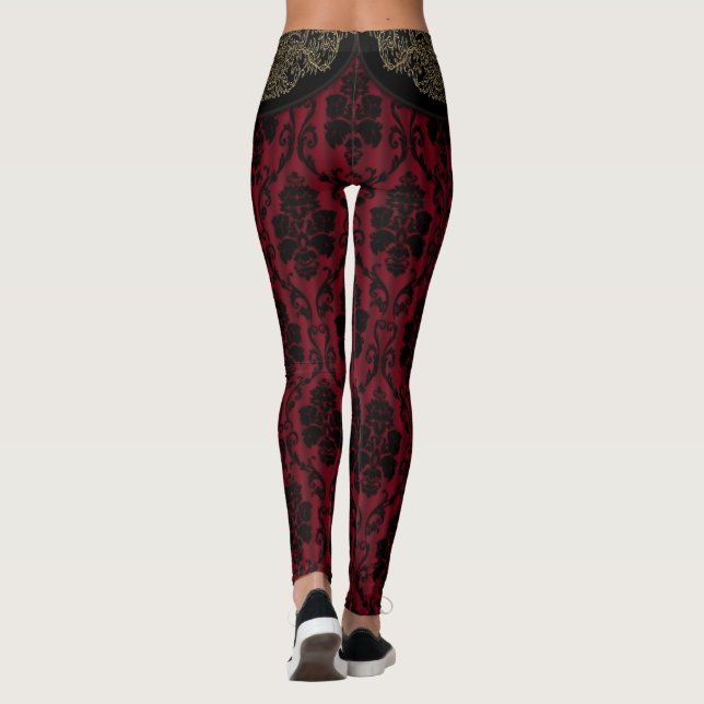 Leggings Style dentelle noire rouge antique Damas (Dos)
