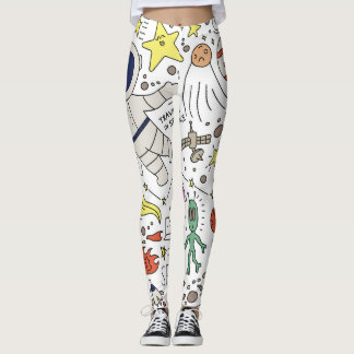 Leggings Style Doodle, illustration du thème spatial.