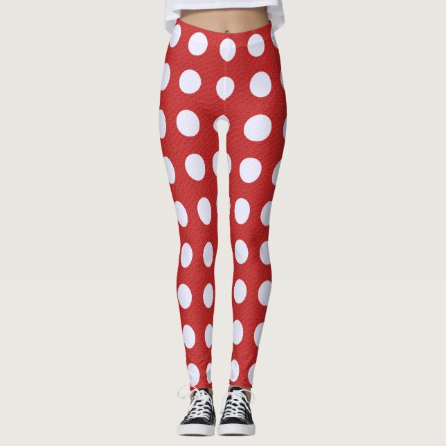 Leggings Style Fractal rouge - Pois de style Fractal blanc (Devant)