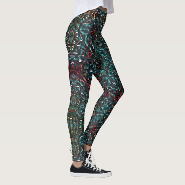 Leggings style kaléidoscope vieux métal chrome bleu vert (Droite)