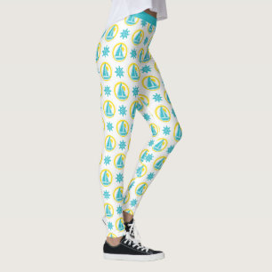Leggings Stylé Nautique Voilier Bleu Jaune Yoga