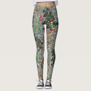 Leggings Style Noël Arbre Bijou Bling Argent
