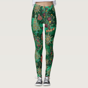 Leggings Style Noël Arbre Bijou Bling Malachite