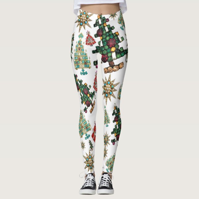 Leggings Style Noël Arbre Motif Bijou Blanc clair (Devant)