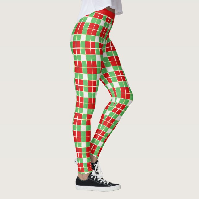 Leggings Style Red Green Gold Plaid Motif Yoga (Droite)