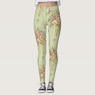 Leggings Style Victorien Vert Sage Français Rococo Floral