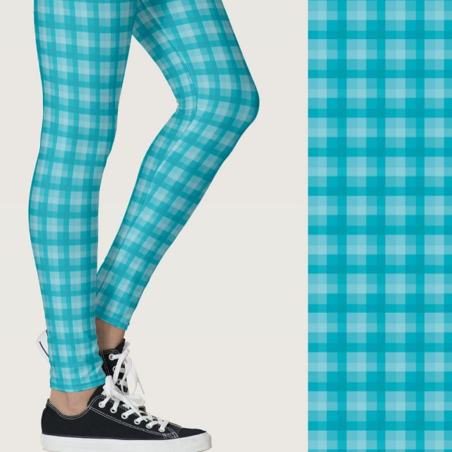 Leggings Stylish teal plaid geometric patterned (Créateur téléchargé)