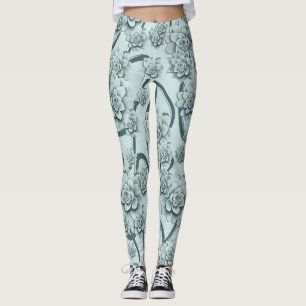 Leggings Succulentes Bleu Menthe sur Treillis Vert Pin Répé