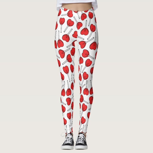 Leggings Sucettes rouges, sucettes en forme de cœur, motif  (Devant)
