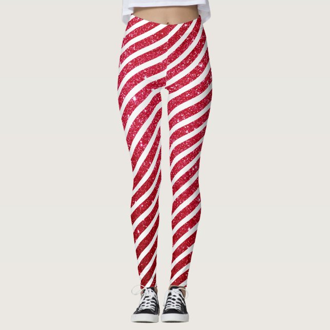 Leggings Sucre de canne de Noël mignon Motif rayé (Devant)