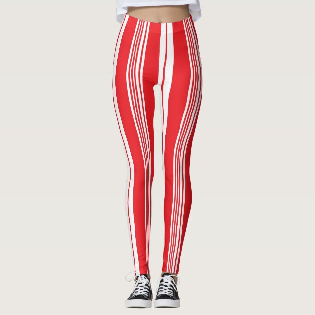 Leggings Sucre de canne de Noël rouge et blanc Gras rayé (Devant)