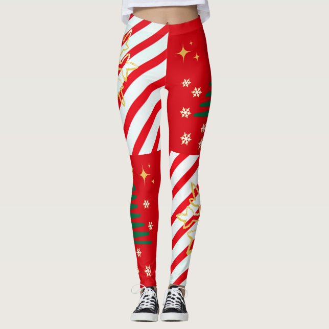 Leggings Sucre de canne de Noël tendance Red White Stripes (Devant)