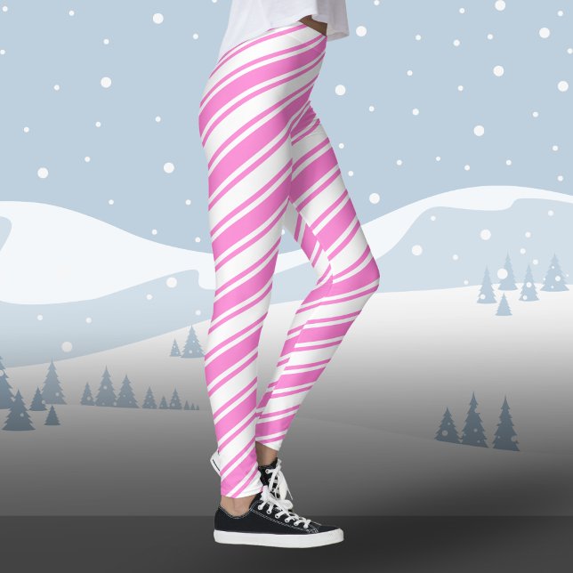 Leggings Sucre de canne Diagonal Grille blanche rose Noël (Créateur téléchargé)