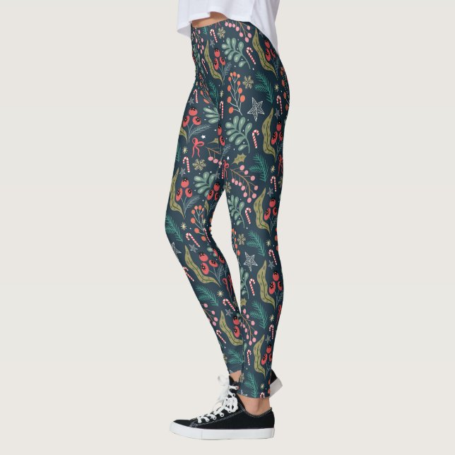 Leggings Sucre de canne festif et Holly Motif (Gauche)