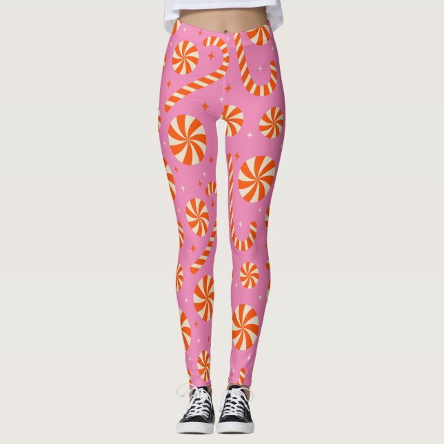 Leggings Sucre de canne Noël rétro motif (Devant)