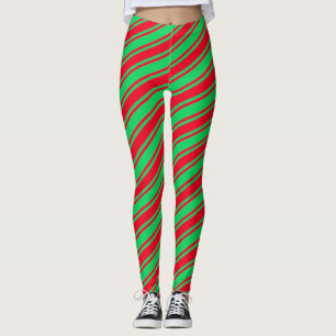 Leggings Sucre de canne vert rouge Diagonal Frappe Noël