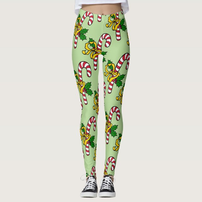 Leggings Sucres de canne blanc rouge pâle Noël vert clair (Devant)