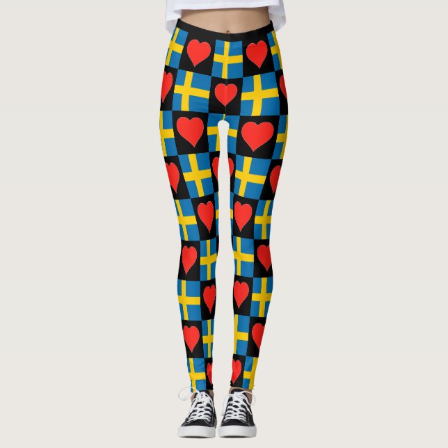 Leggings Suède Drapeau Coeur Motif mignon Patriotique Suédo (Devant)