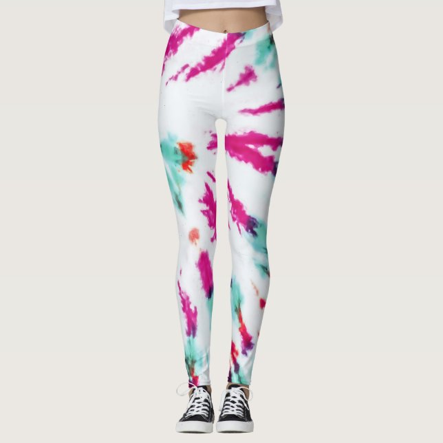 Leggings Summer Artsy Girly Neon Turquoise Pink Tie Dye Mot (Devant)