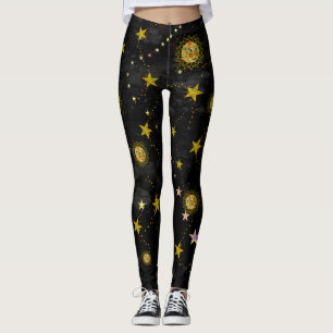 Leggings, Sun, Moon and Stars Abstract Design Leggings