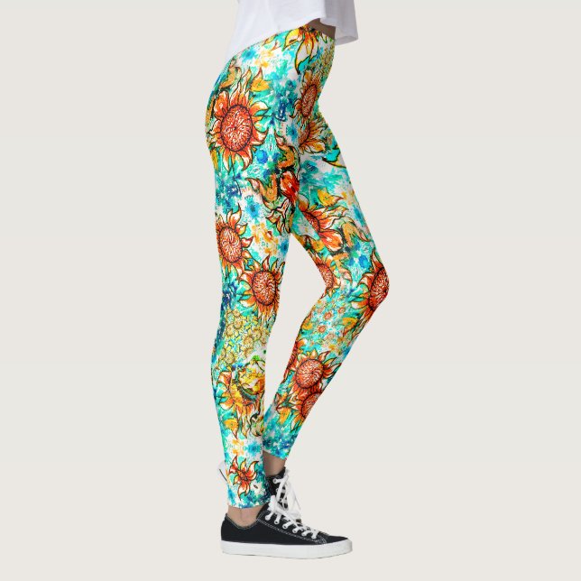 Leggings Sunflower Craze coloré motif d'été (Droite)