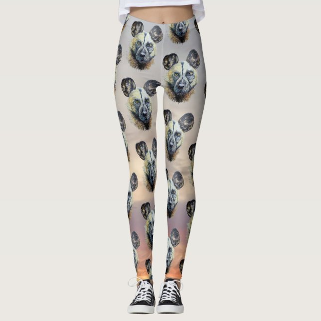 Leggings Sunrise Africain Wild Dog en voie de disparition A (Devant)