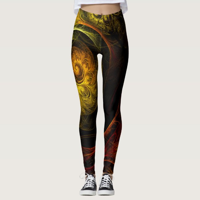 Leggings Sunrise Floral Red Abstrait Art (Devant)