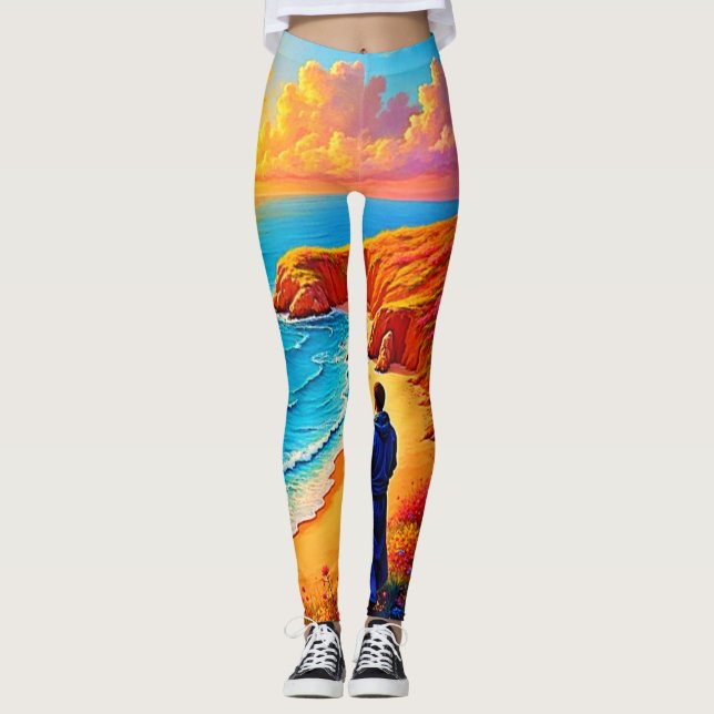 Leggings Sunset Beach Solitude Design de sérénité (Devant)