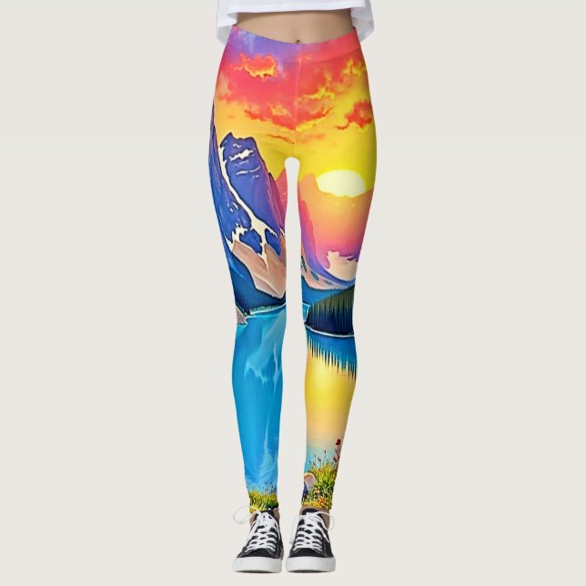 Leggings Sunset Mountain Lake Majesty Art (Devant)