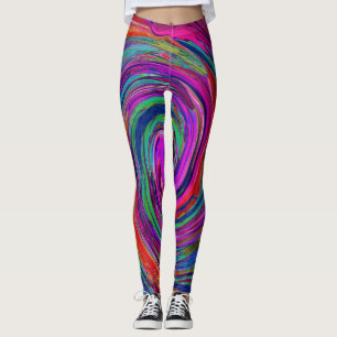 Leggings Super Abstrait Retro Magenta Dark Rainbow Swirl
