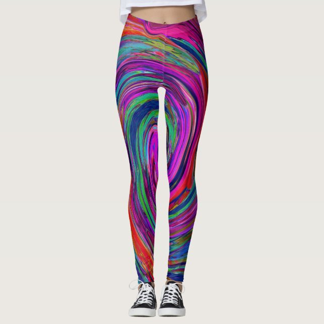 Leggings Super Abstrait Retro Magenta Dark Rainbow Swirl (Devant)