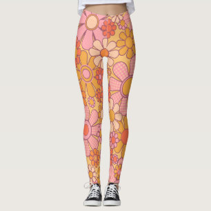 Leggings Super Retro 60s Hippie Fleurs joyeux Vintage