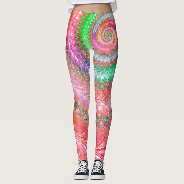Leggings Super spirale colorée numérique fractale Abstraite (Devant)