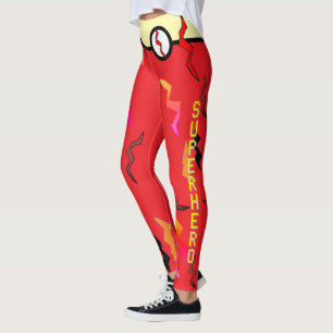Leggings Superhero Halloween Crème rouge éclairs boulons