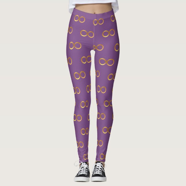 Leggings Symbole Golden Infinity Motif sur Violet (Devant)
