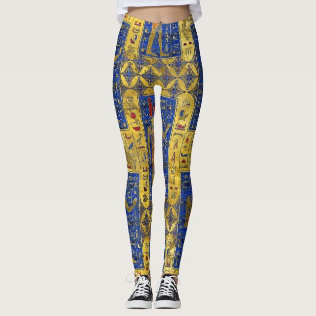 Leggings Symboles égyptiens d'or sur la lazulite de Lapis (Devant)