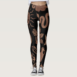 Leggings Symboles mystiques : serpent, soleil, lune.