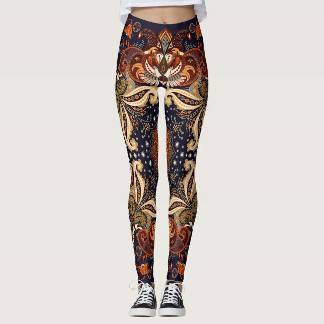 Leggings Symétrique indien : Ornement ethnique Vintage (Devant)