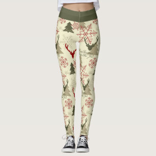 Leggings Sympa Noël arbre Cerf Vert Rouge Motif Festif