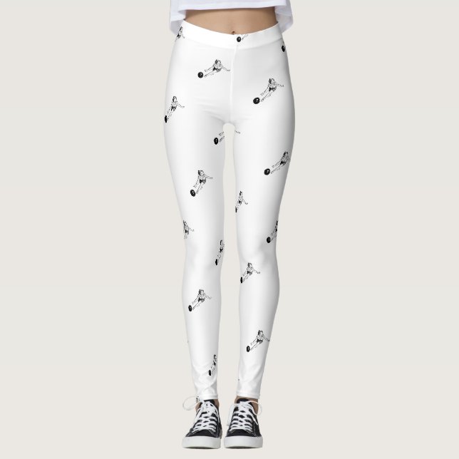 Leggings T-shirt noir et blanc Retro Sports Girl Bowling (Devant)