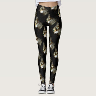 Leggings Tabby Chat Aux Yeux Verts Isolé Sur Noir