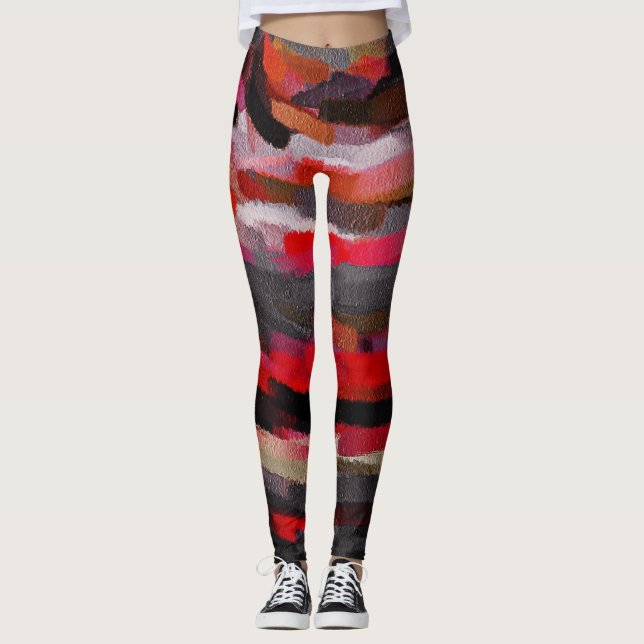 Leggings Tableau Abstrait rouge orange (Devant)