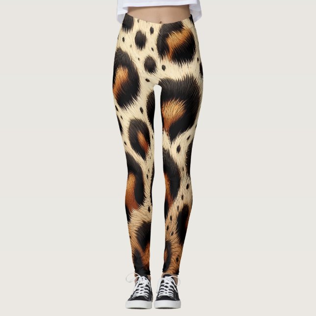 Leggings Taches d'Impression Animale Fourrure Léopard Beige (Devant)