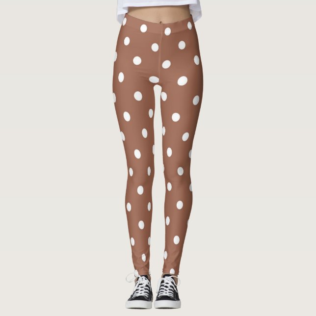 Leggings Taches pois modernes brun et blanc motif (Devant)
