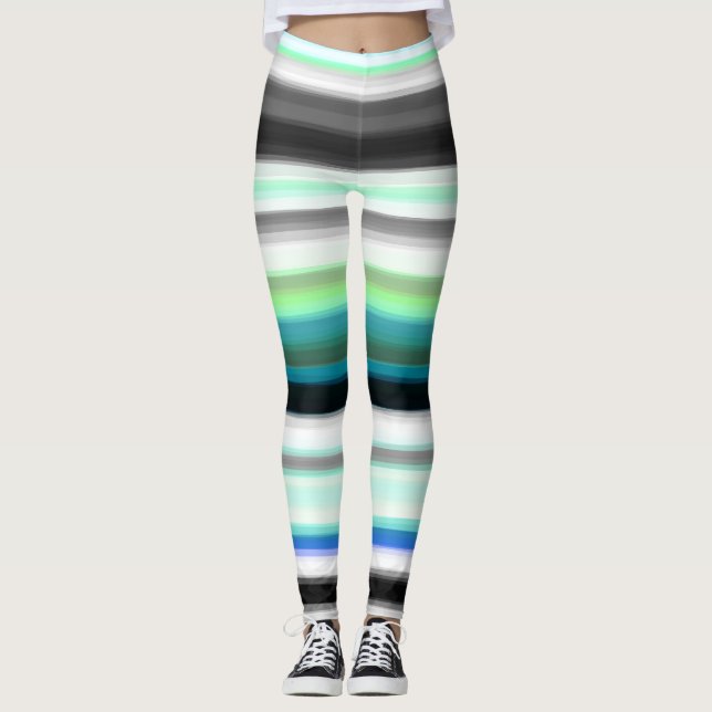 Leggings Tailles Abstraites turquoise, bleue et grise (Devant)