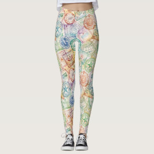 Leggings Tampon de passeport rustique motif voyage (3)