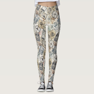 Leggings Tampon de passeport rustique motif voyage (4)